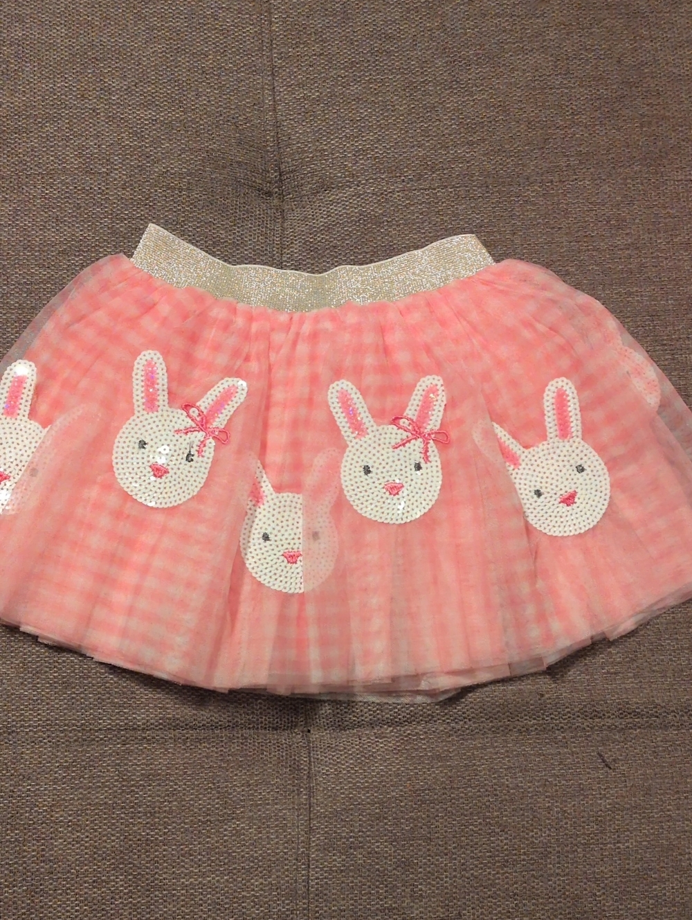 Mud Pie Coral Pink Bunny Tulle Skirt with Gold Waistband